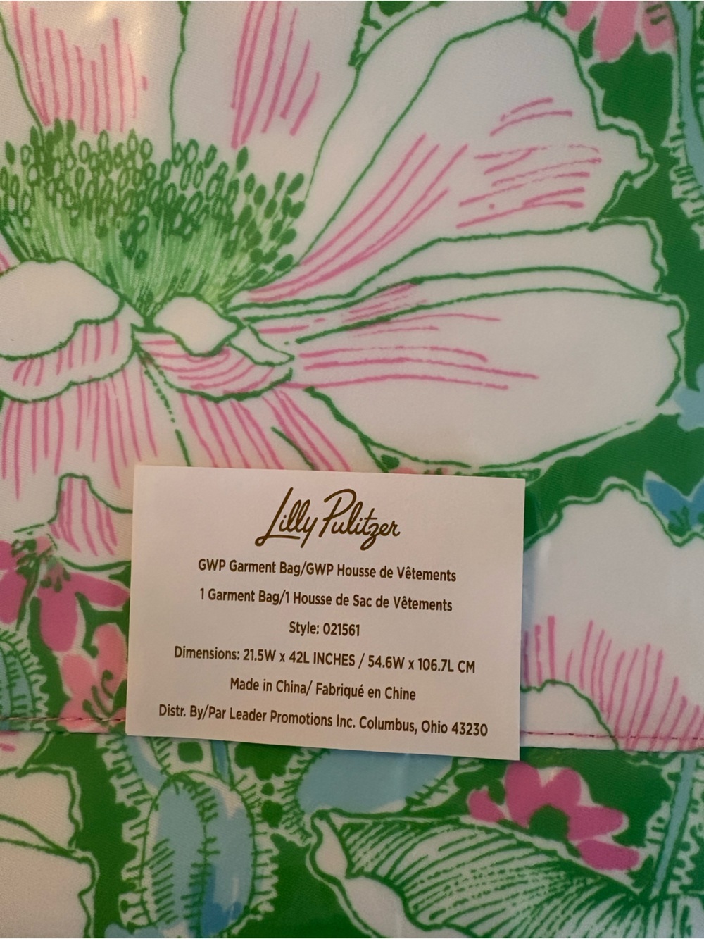 Lilly Pulitzer Floral Garment Bag Green Poppyland NWT - Picture 3 of 6
